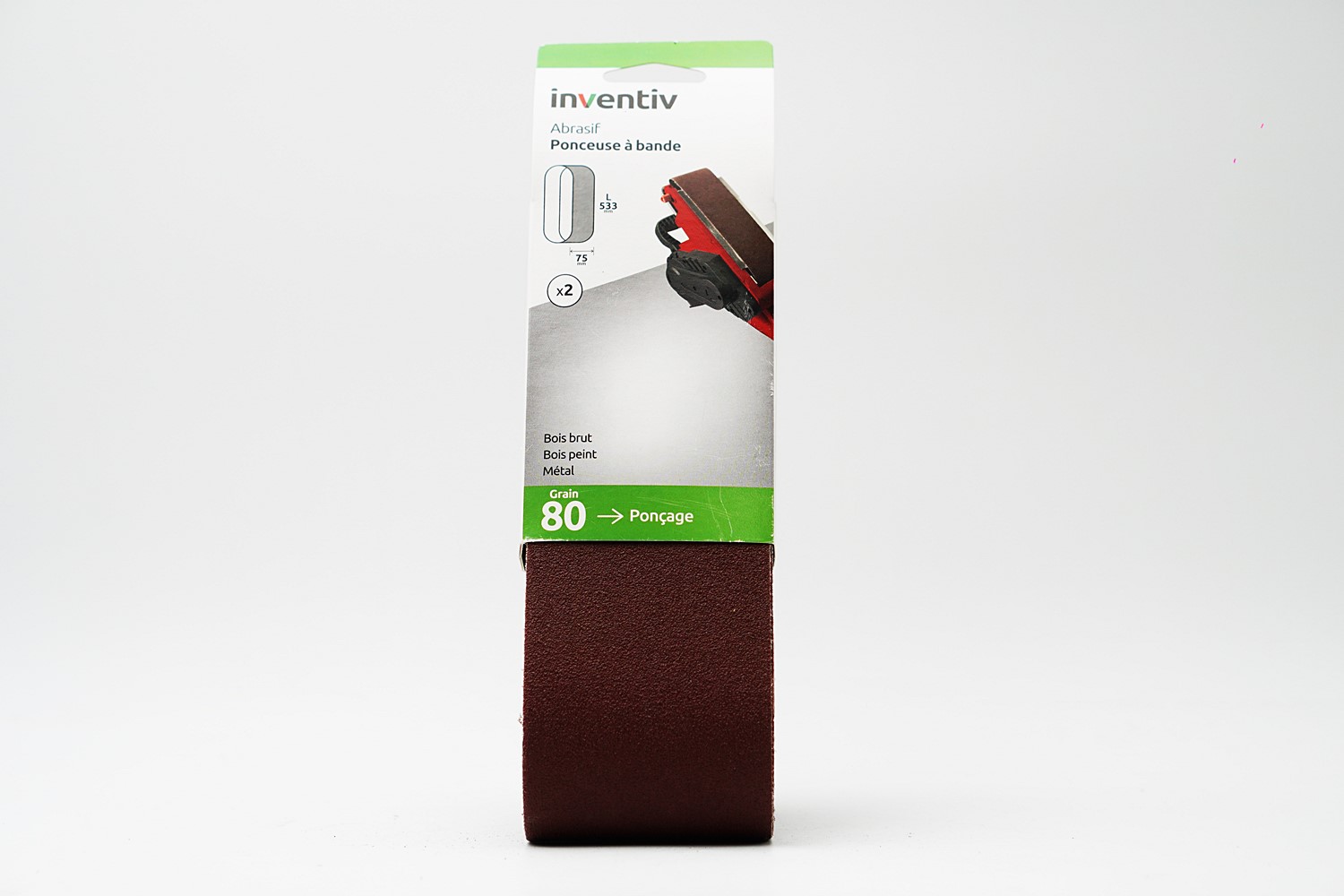 2 bandes abrasif ponceuse à bande 75x533mm Grain 80 - INVENTIV